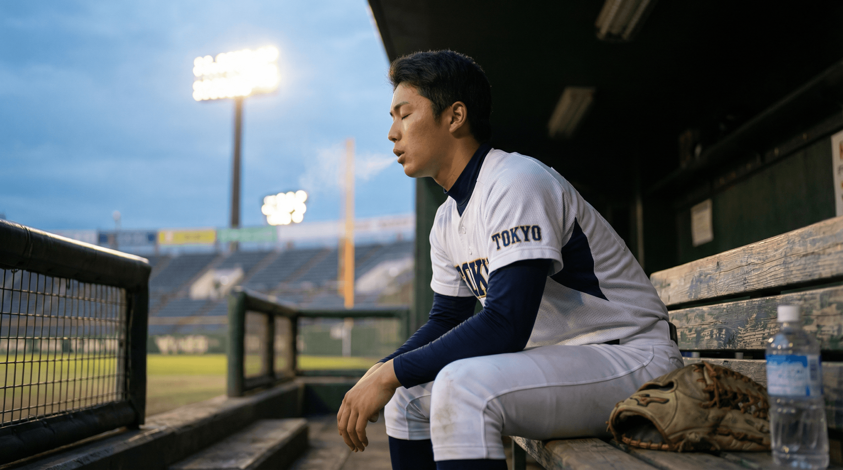 試合前に集中力を高める少年選手